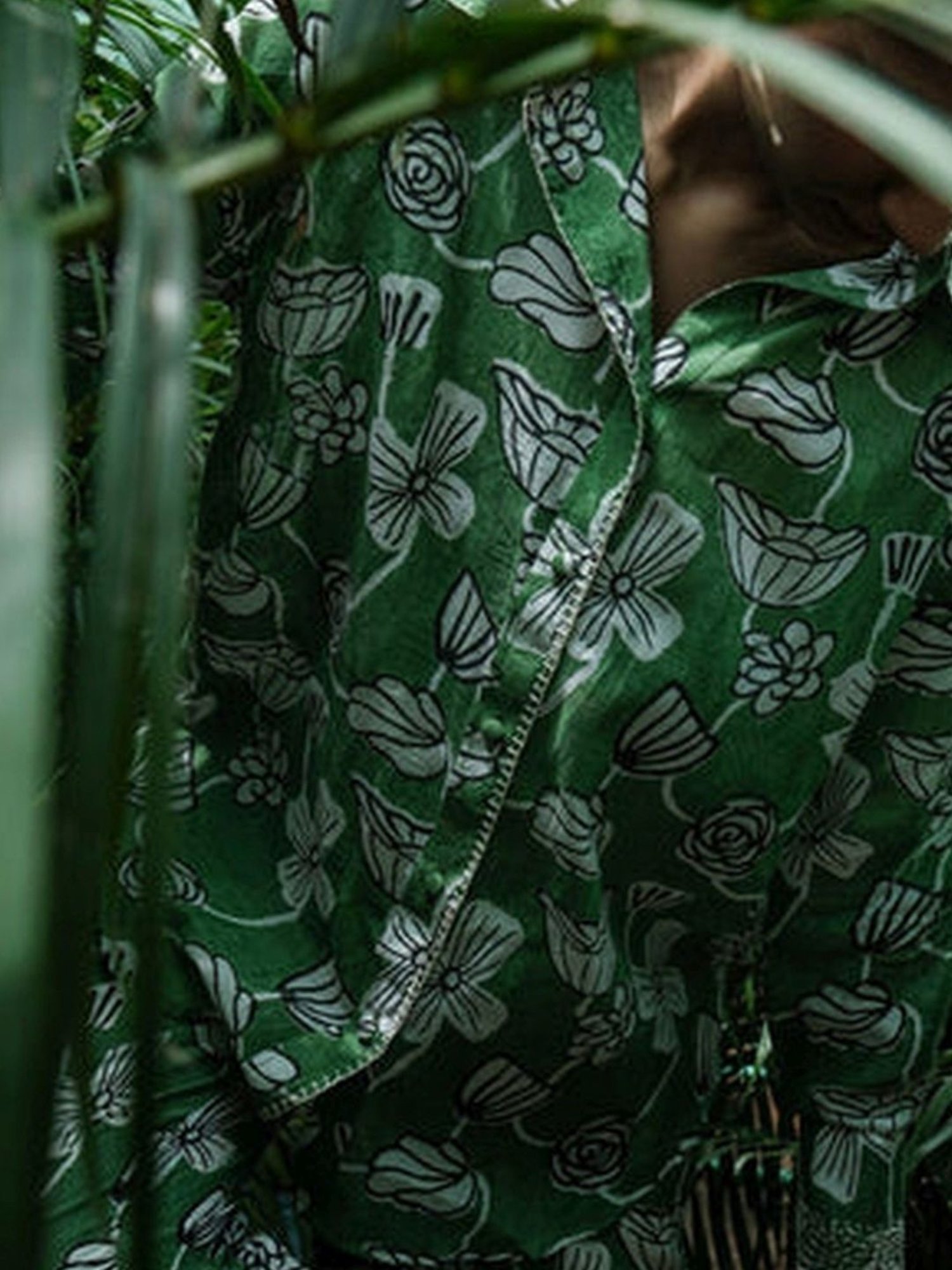 Khajoor Studio Fern Green Bageecha Botanical Vine Statement Shirt