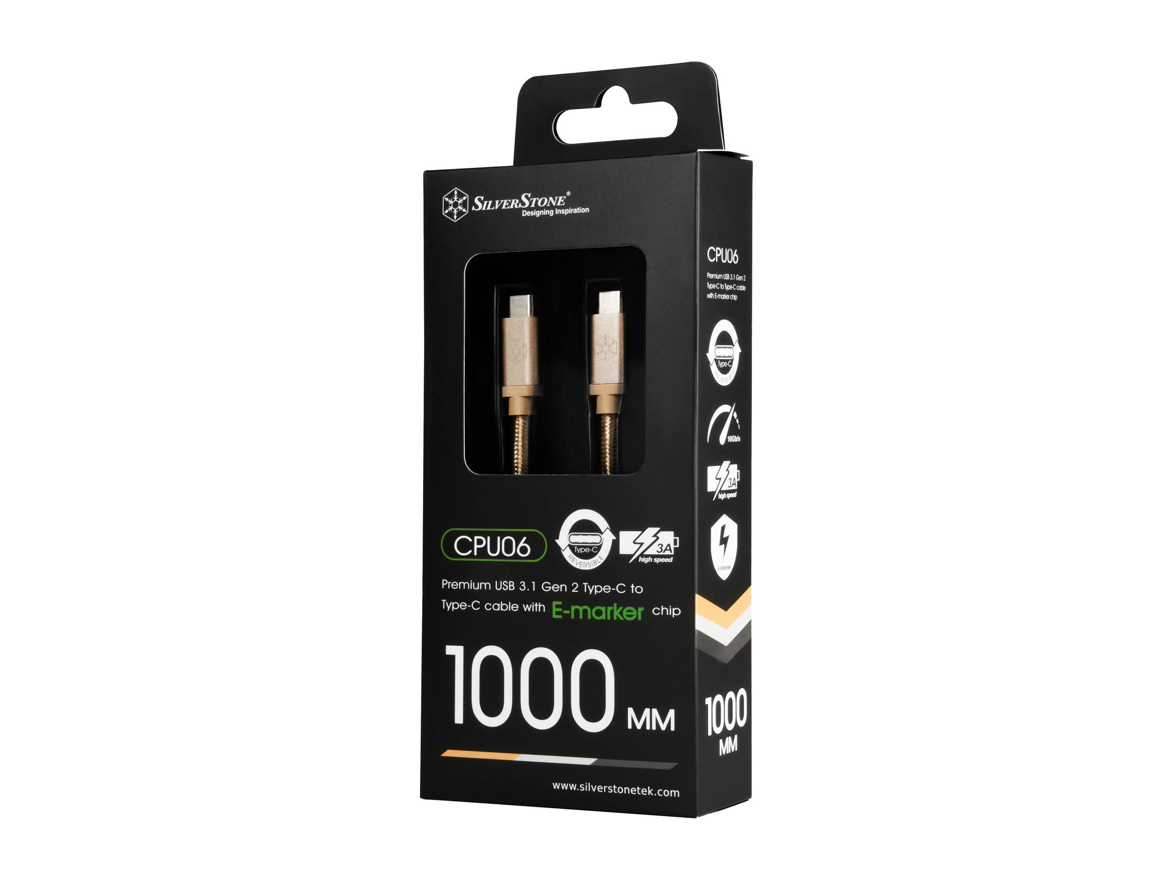 Silverstone CPU06G-1000 USB 3.1 Gen 2 Type-C to Type-C with E-marker IC and support PD function cable,1 meter, Nylon Braided