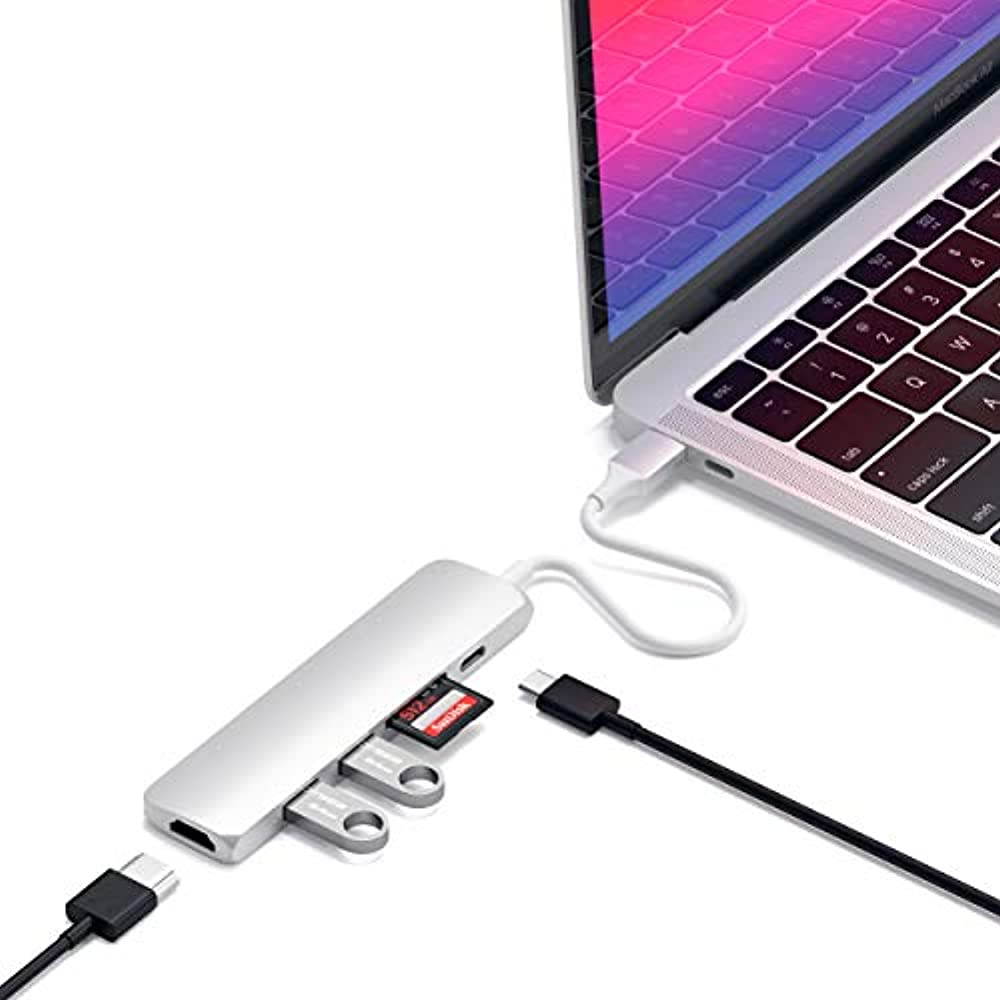 Satechi Slim Aluminum Type-C Multi-Port Adapter V2 with USB-C PD, 4K HDMI (30Hz), Micro/SD Card Readers, USB 3.0 - Compatible with 2020/2018 MacBook Pro, 2020/2019/2018 MacBook Air, 2020/2018 iPad Pro