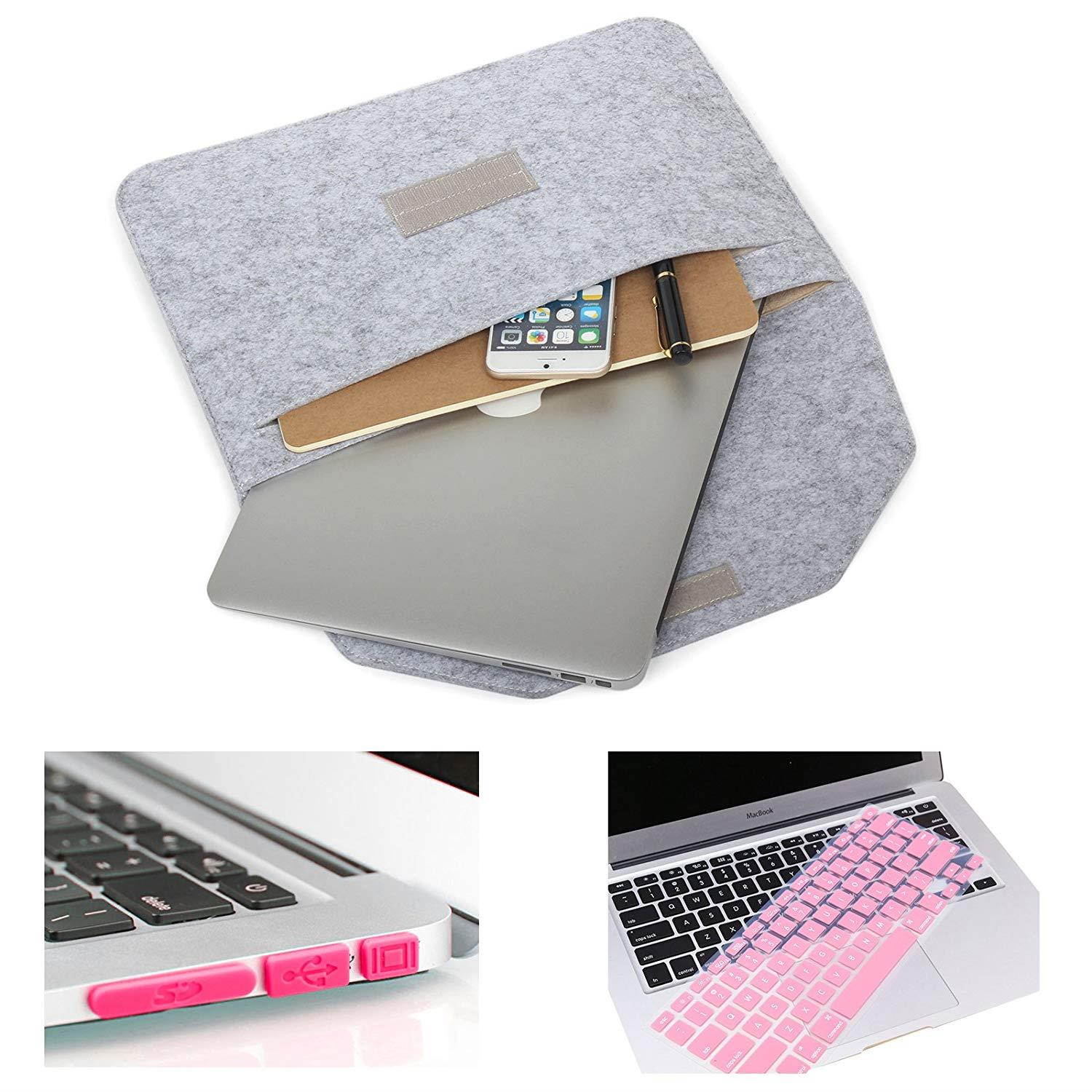 MacBook Pro 15"(2016 & 2017 Release) Hardshell Case & Felt Sleeve[5 in 1 Bundle] with Screen Protector,Keyboard Cover & Dust Plug for Latest MacBook Pro 15" A1707 w/Touch Bar Touch ID - Rose Quartz