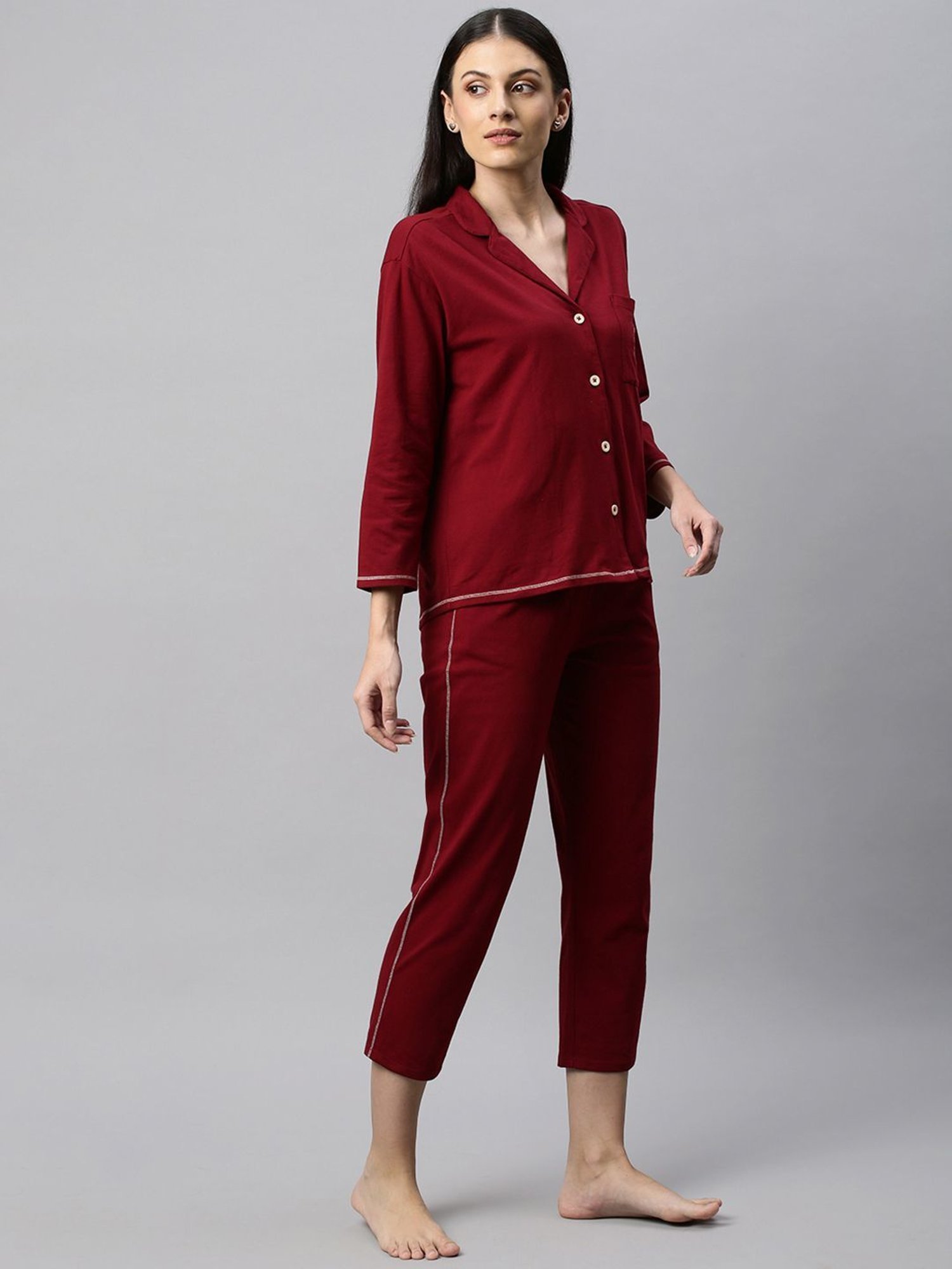 Chemistry Burgundy Cotton Shirt With Capris