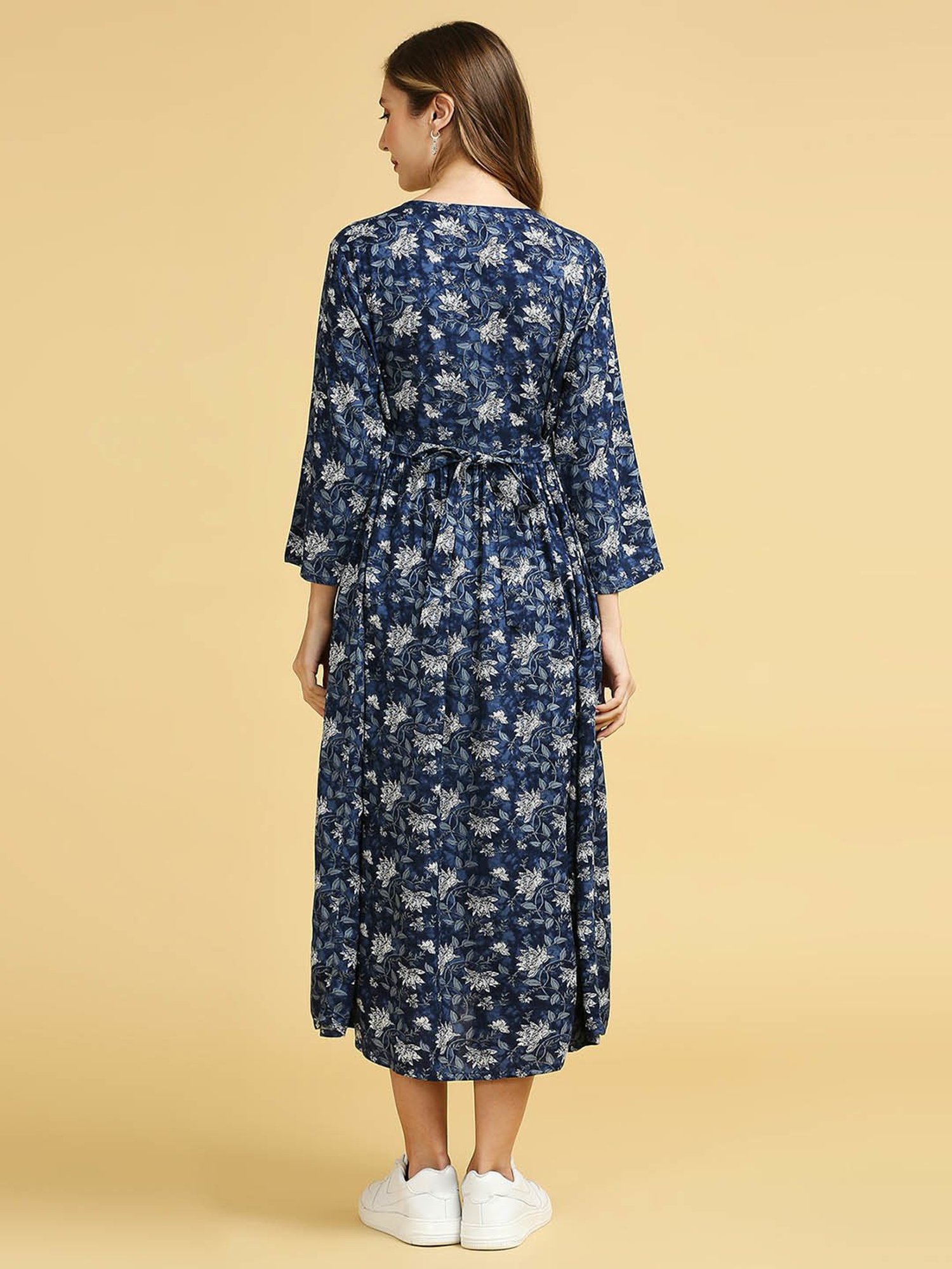 MomToBe Blue Rayon Floral Print Maternity Midi Dress