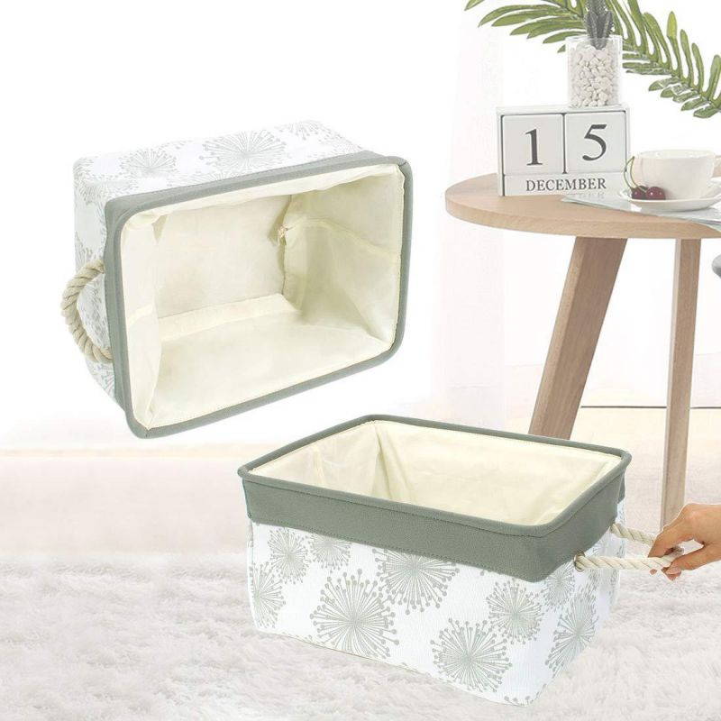 uxcell Storage Cube Bin with Durable Cotton Handle, Collapsible Canvas Fabric Key Toy Storage Basket 14.2" x 10.2" x 6.7" Gray Gypsophila Pattern