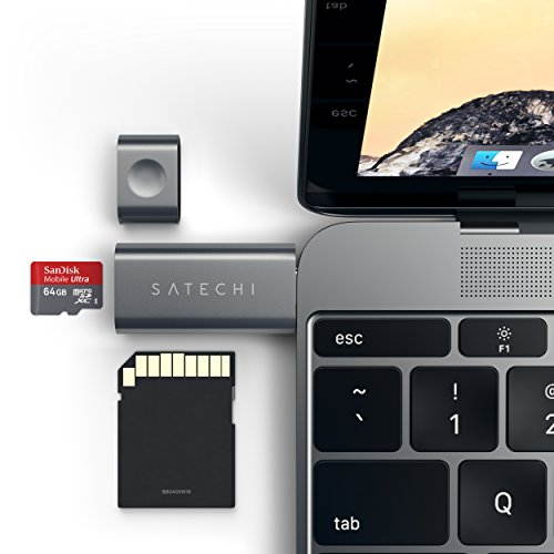 Satechi Aluminum Type-C Micro/SD Card Reader - Compatible with 2018 MacBook Air, 2018 iPad Pro, 2016/2017/2018 MacBook Pro/MacBook, Microsoft Surface Go and More (Silver)