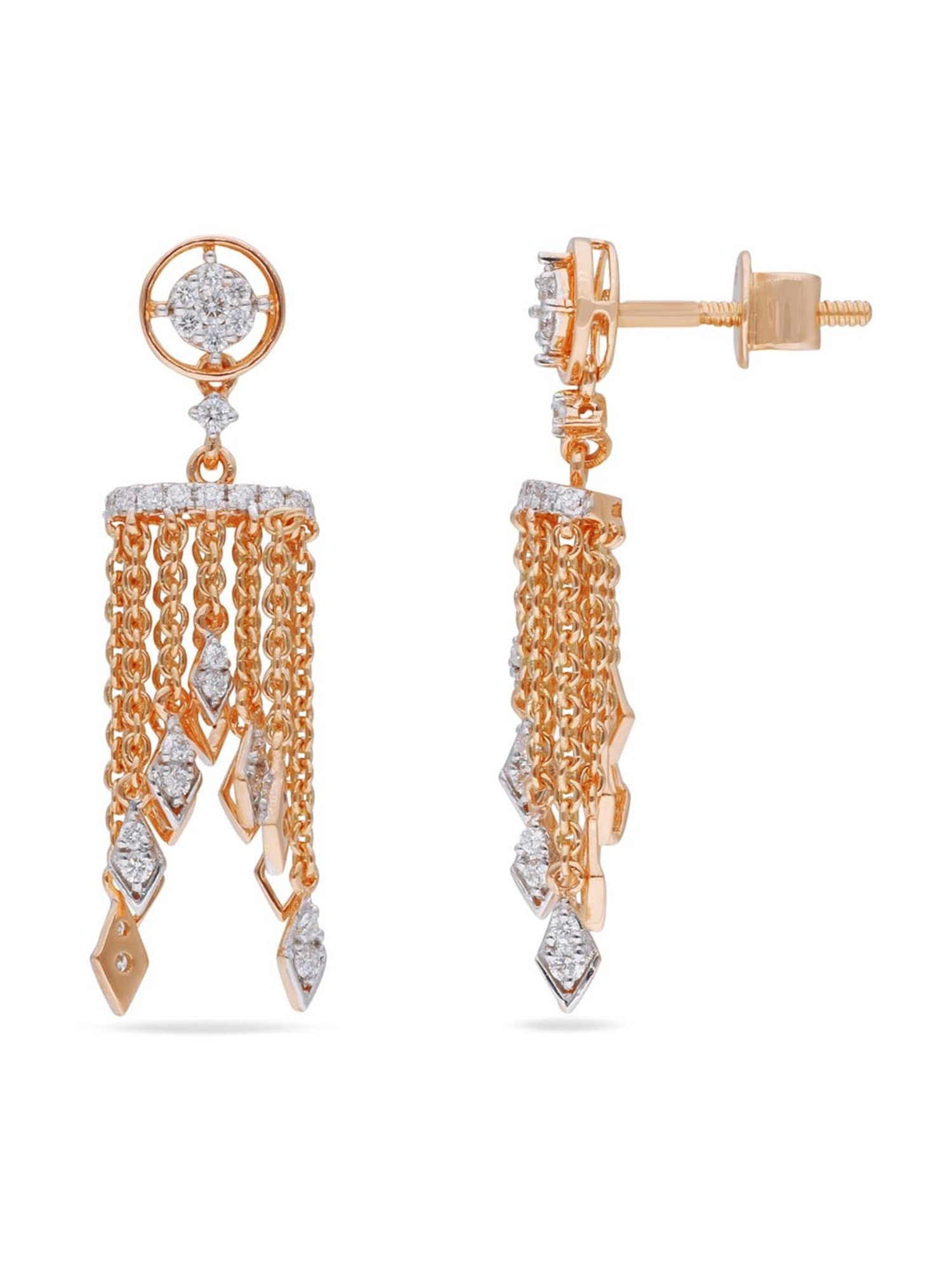 CKC 18k Gold & Diamond Earrings with Rose-Gold Polish for Women