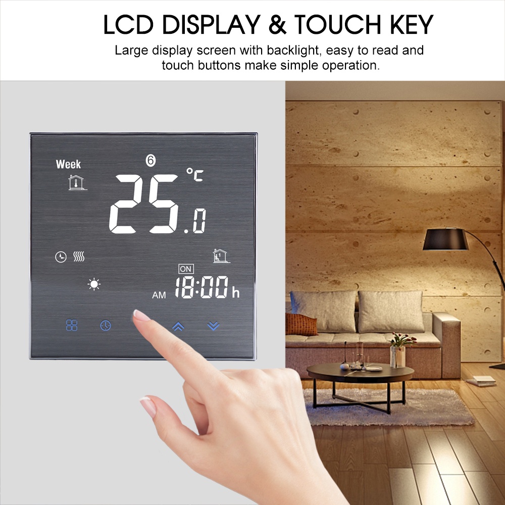 5A Water Heating Thermostat with Touchscreen LCD Display Weekly Programmable Energy Saving Temperature Controller