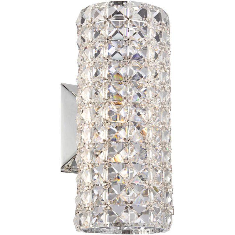 Vienna Full Spectrum Modern Wall Light Sconce Chrome Hardwired 10 1/4" High Fixture Crystal Cylinder for Bedroom Bathroom Hallway