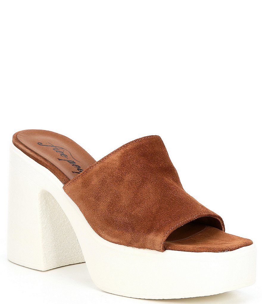 Free People Zoe Suede Square Toe Block Heel Platform Slides