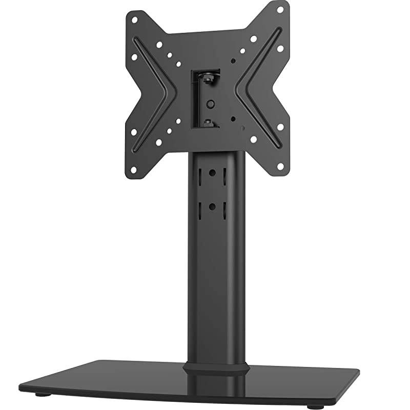 Swivel TV StandBase Table Top TV Stand for 19 to 39 inch TVs with 90 Degree Swivel 4 Level Height Adjustable Heavy Duty Tempered Glass Base Holds up to 99lbs HT02B001