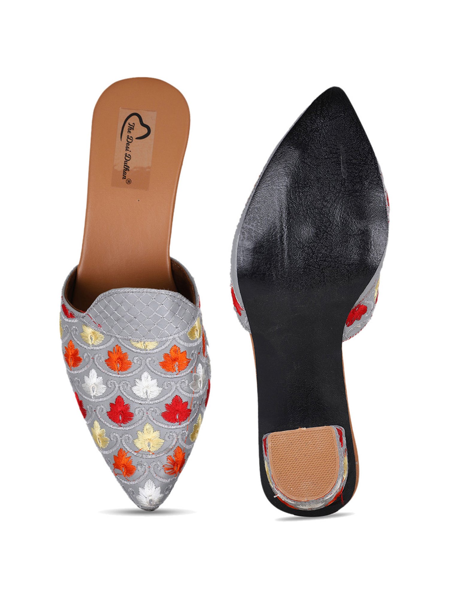 The Desi Dulhan Women's Grey Mule Shoes