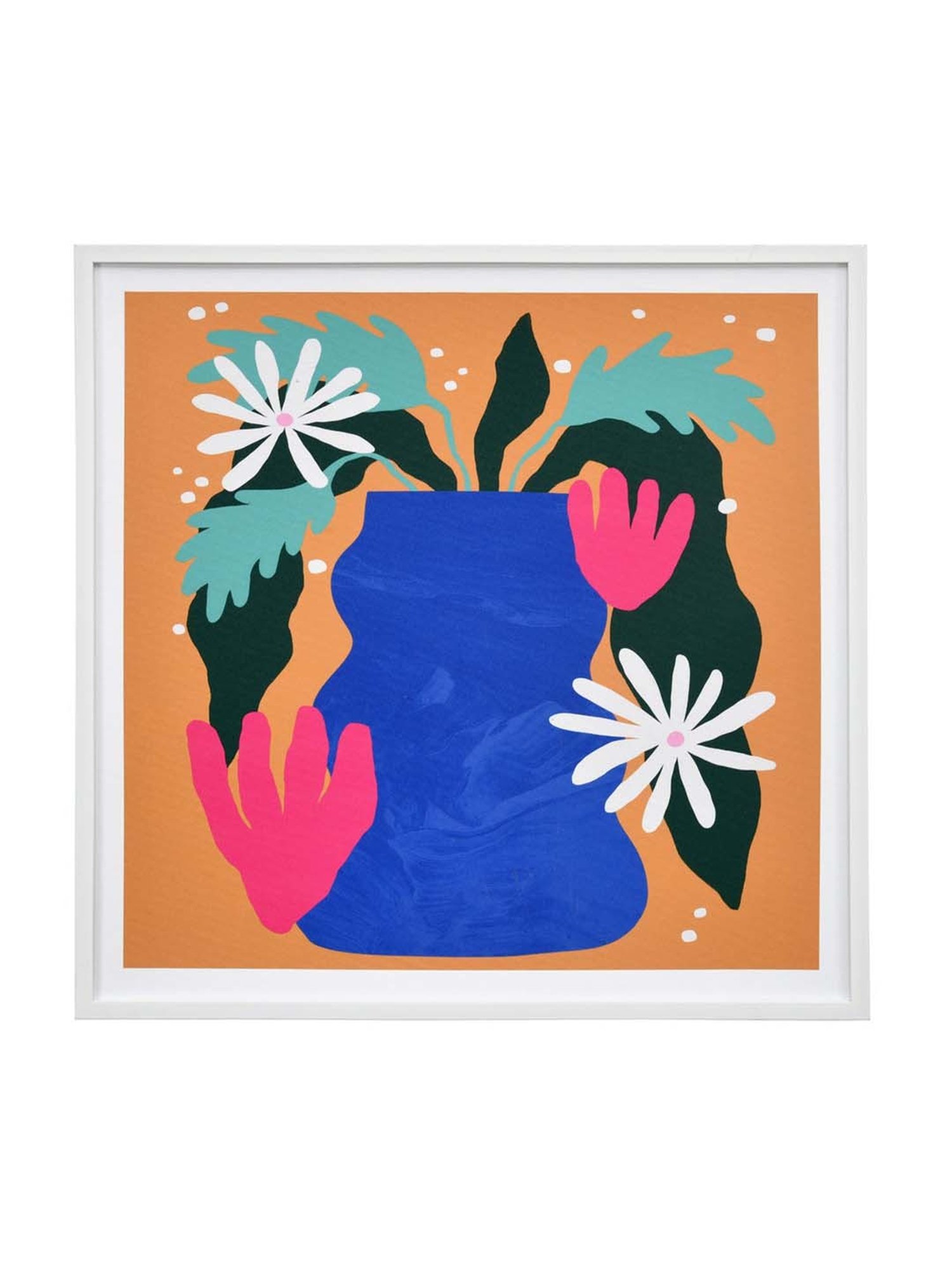 @home Blue Canvas Flower Pot Wall Painting