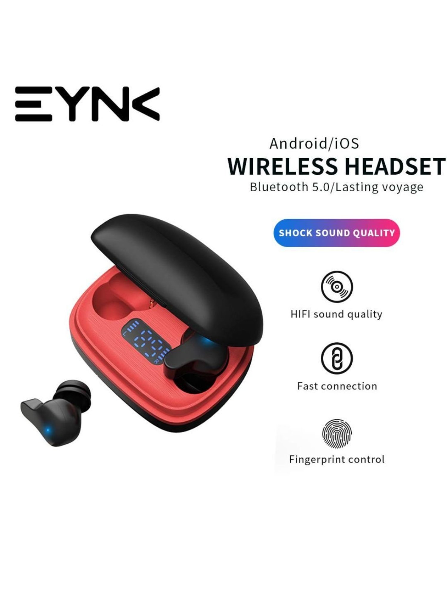 Eynk Airzip M1 True Wireless Tws, Bluetooth 5.0 (Black/Red)