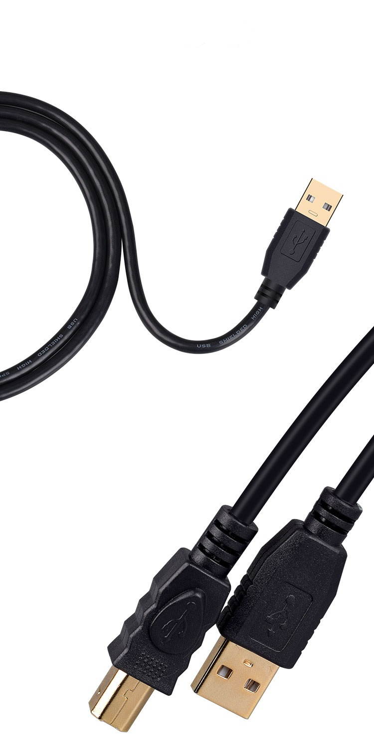 Tekit 24K Gold plated USB 2.0 Cable - A-Male to B-Male,USB 2.0 A Male to B Male Cable with Ferrite Black 28/24# AWG, 16.4ft/5m
