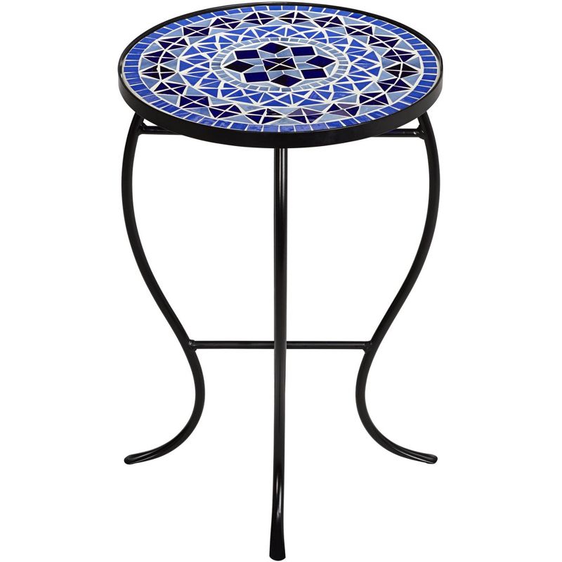 Teal Island Designs Cobalt Mosaic Black Iron Outdoor Accent Table