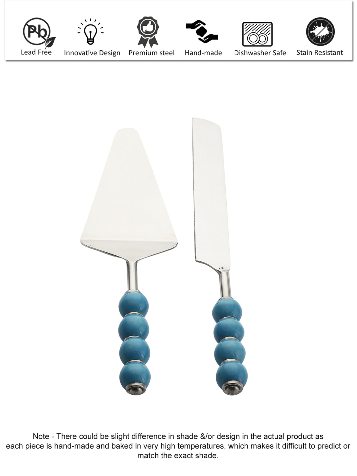 VarEesha Blue Steel Cake Server Set