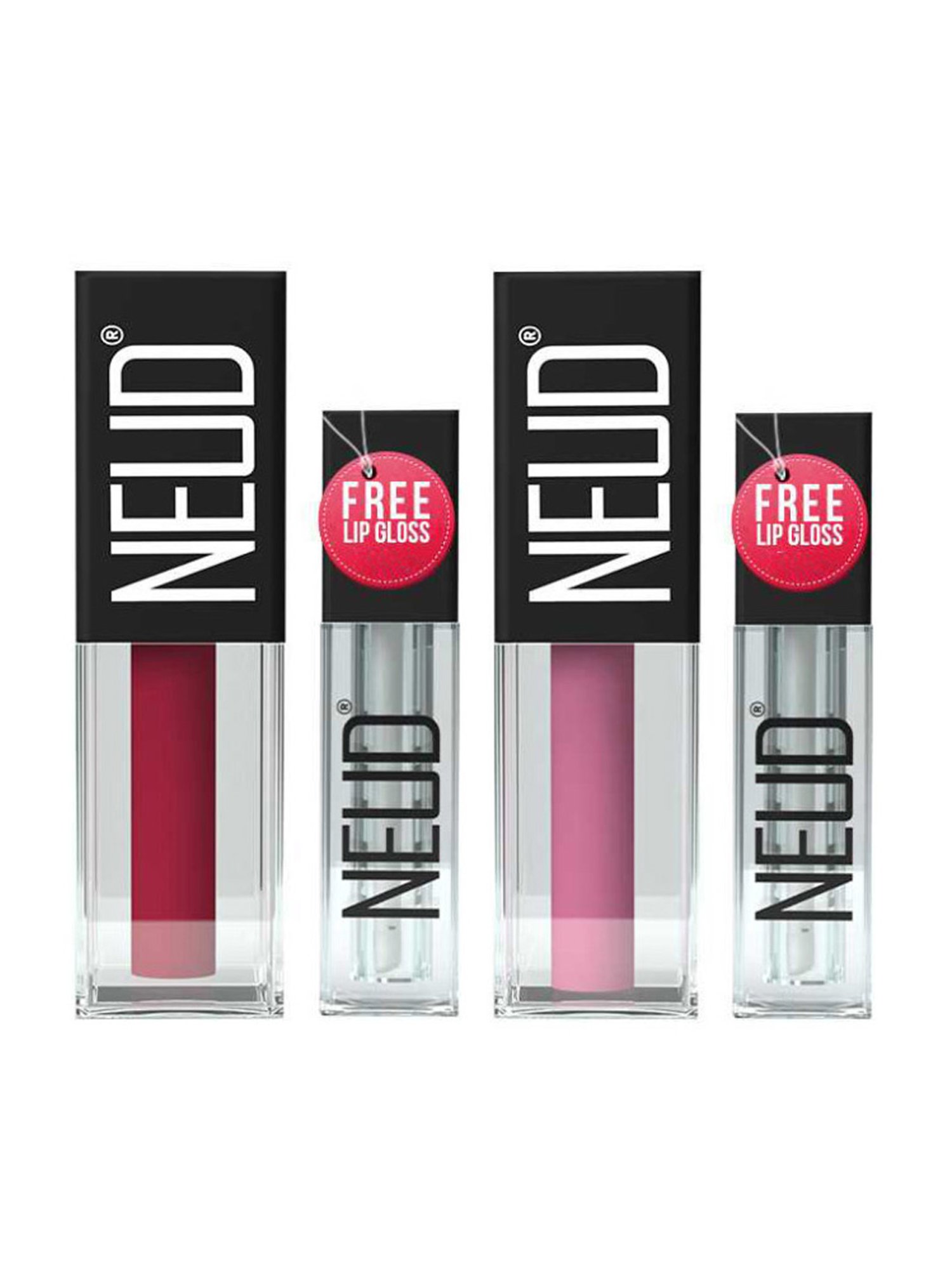 Neud Matte Liquid Lipstick Combo Peachy Pink & Supple Candy with Two Lip Gloss Free