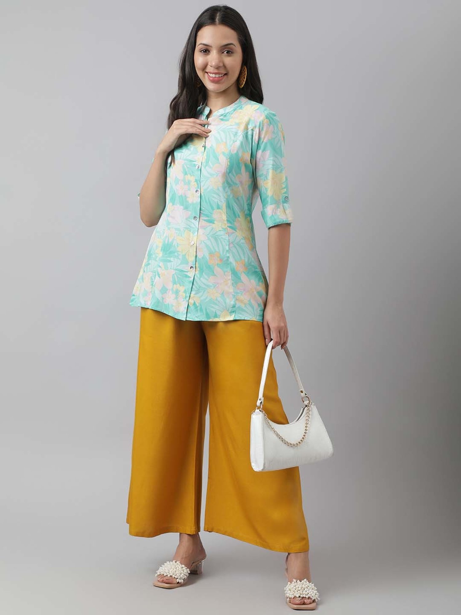 Divena Turquoise Cotton Floral Print Tunic