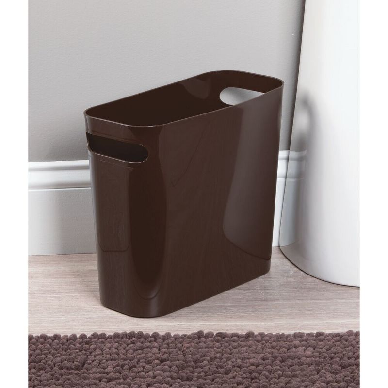 mDesign 3 Piece Plastic Bathroom Plunger, Bowl Brush, Trash Can Set - Dark Brown