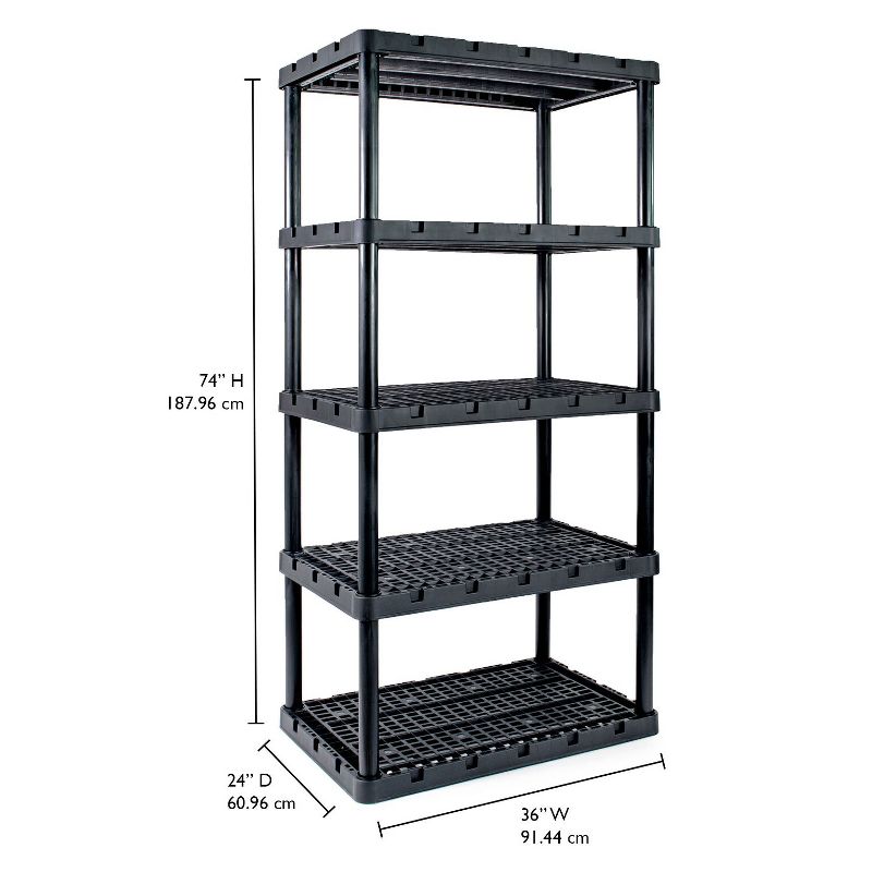 Gracious Living 91084-1C 24x36x72 Inch Knect A Shelf Fixed Height Heavy Duty Interlocking Ventilated Home, Garage Storage 5 Tier Shelving Unit, Black