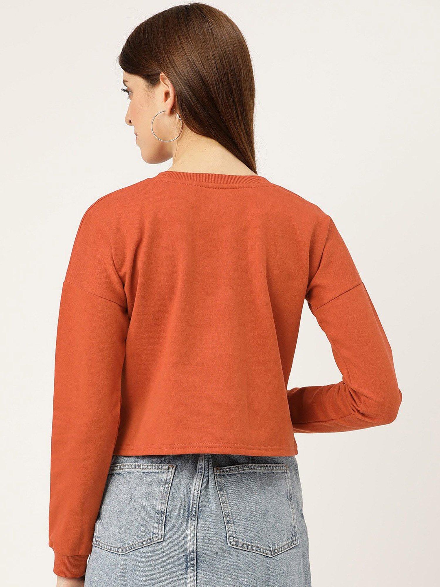 Sera Orange Graphic Print Crop Sweatshirt