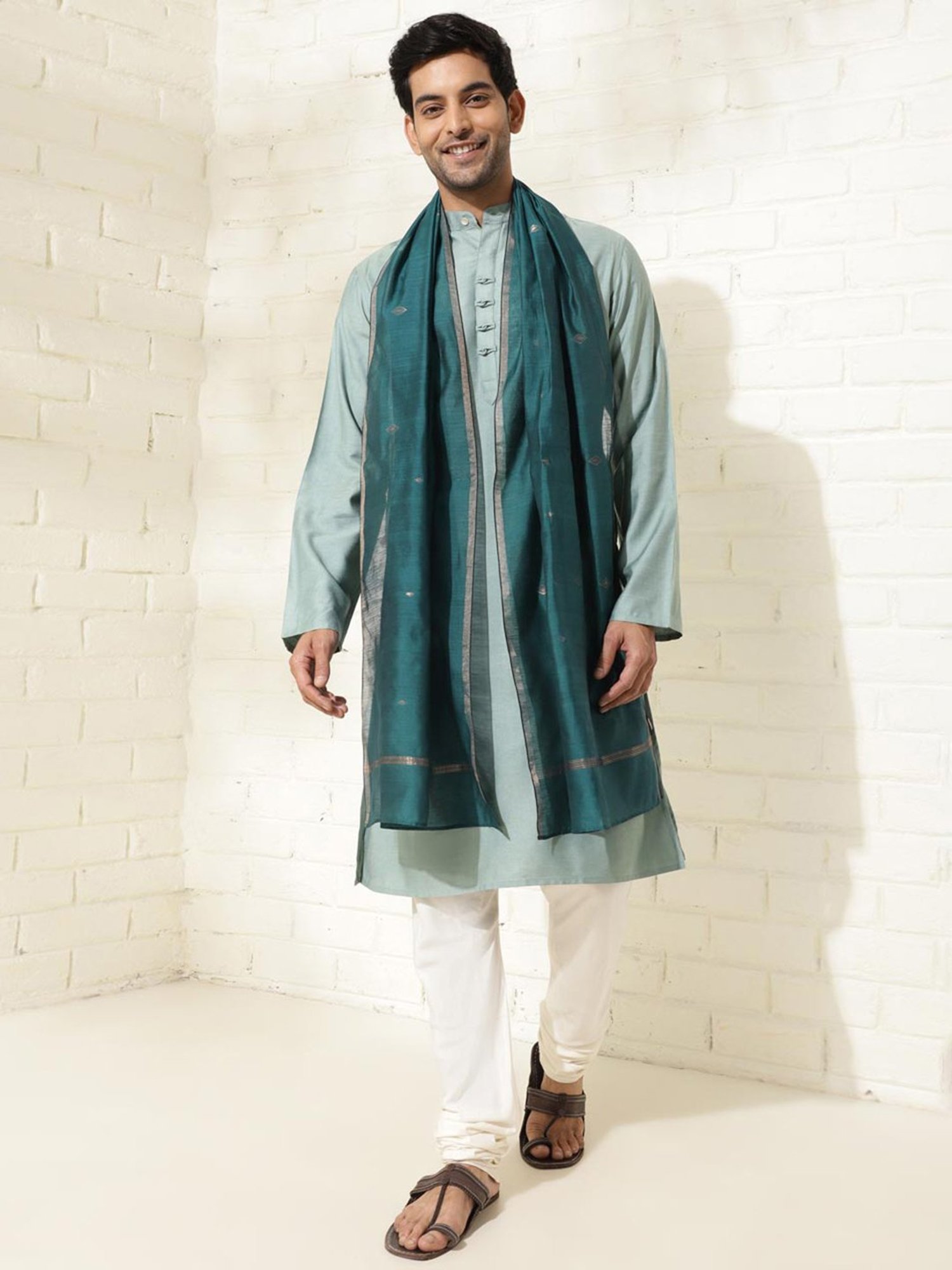 Fabindia Teal Self Design Stole