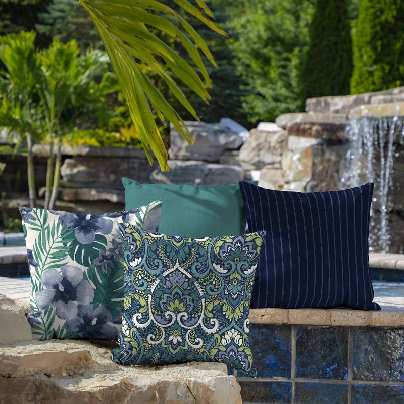 2pk Aurora Damask Square Outdoor Throw Pillows Sapphire - Arden Selections