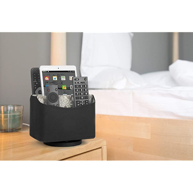 Spinning Remote Control Holder Remote Controller Holder Remote Caddy Media Storage Organizer Spinning Remote Control Organizer 73X 55 x 6 inches Nice Black PU Leather