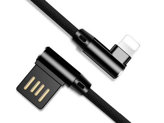 iPhone Charger Cable, Nylon Braided Right Angle Elbow [1m/3.3ft 90-Degree] Reversible USB & 8 Pin Lightning Plug, Sync & Fast Charging Cable for iPhone 8 7 6s /plus 5s SE, iPad, iPod (Black)