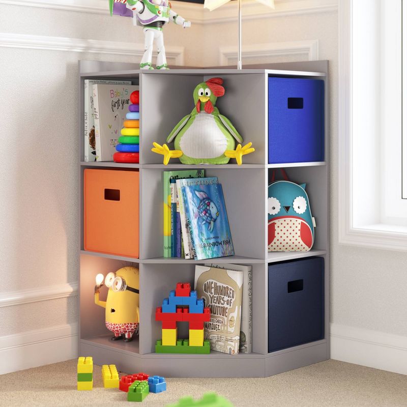 Kids' 6 Cubby with 3 Shelf Corner Cabinet Gray - RiverRidge