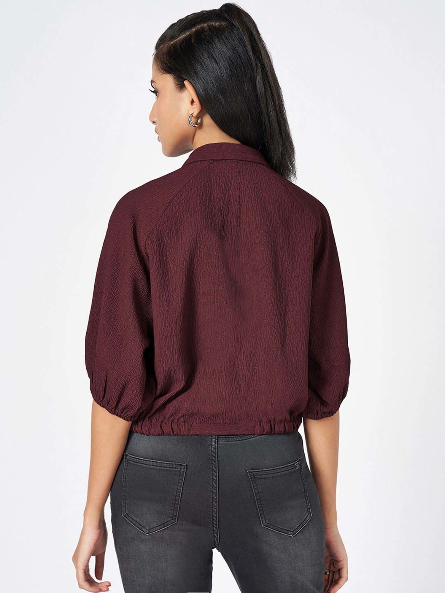 SF Jeans by Pantaloons Red Plain Shirt