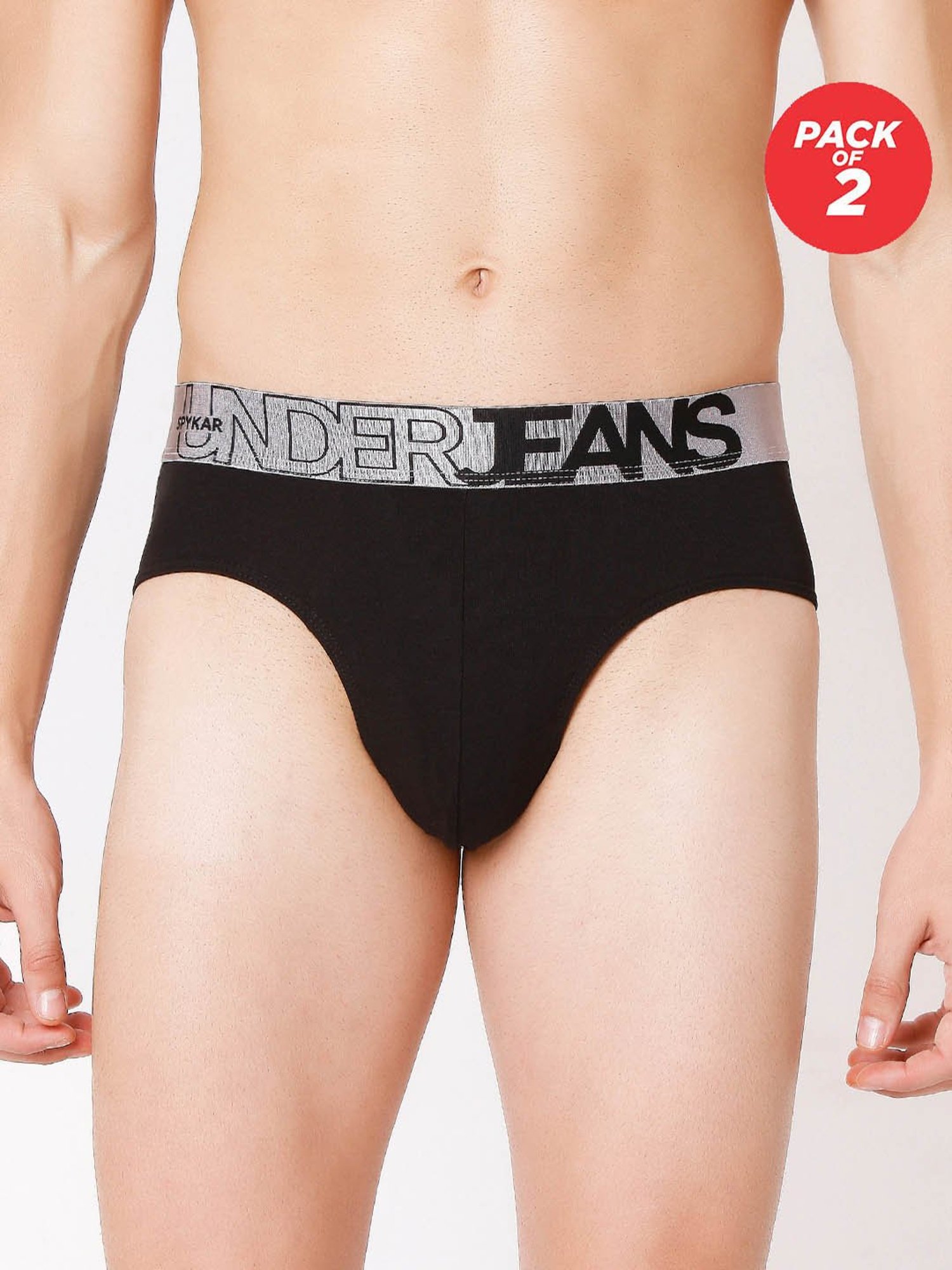 UnderJeans by Spykar Black Regular Fit Briefs - Pack of 2