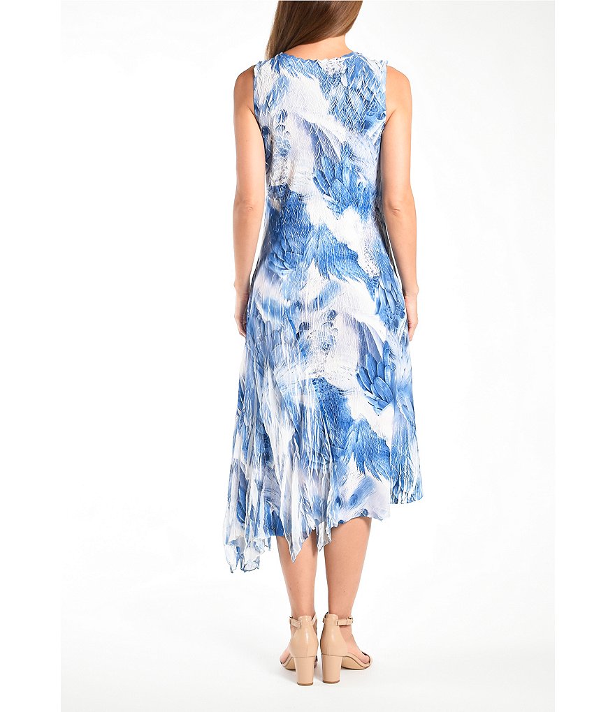 Komarov V-Neck Sleeveless Charmeuse Dress with Asymmetrical Hem