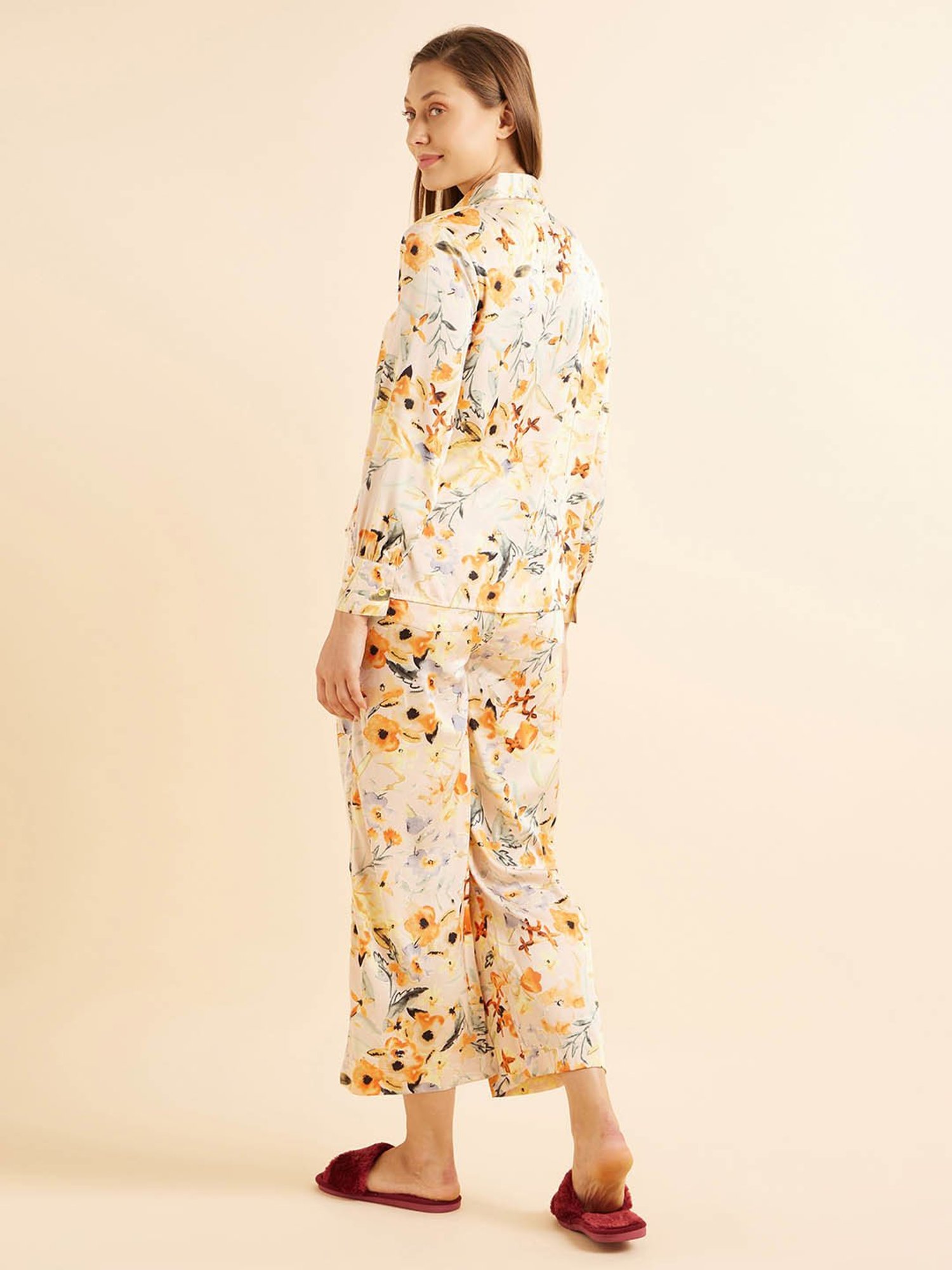 Sweet Dreams Light Pink Satin Printed Shirt With Pyjamas