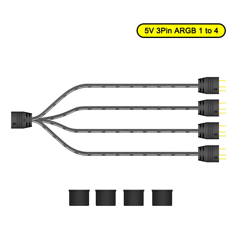 Micro Connectors 30cm Addressable RGB (ARGB) 1 to 4 Splitter Cable with/5 Male Pins (F04-04ARGB-30)