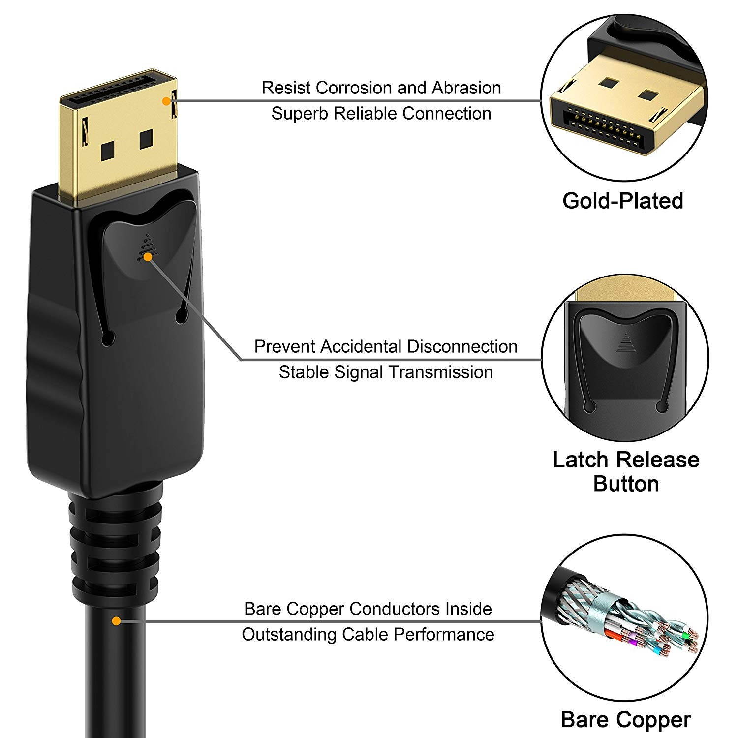 Nurbenn 4K DisplayPort to DisplayPort Cable, 6 Feet, Gold-Plated DP to DP Cable Compatible with Computer, Desktop, Laptop, PC, Monitor, Projector - Black