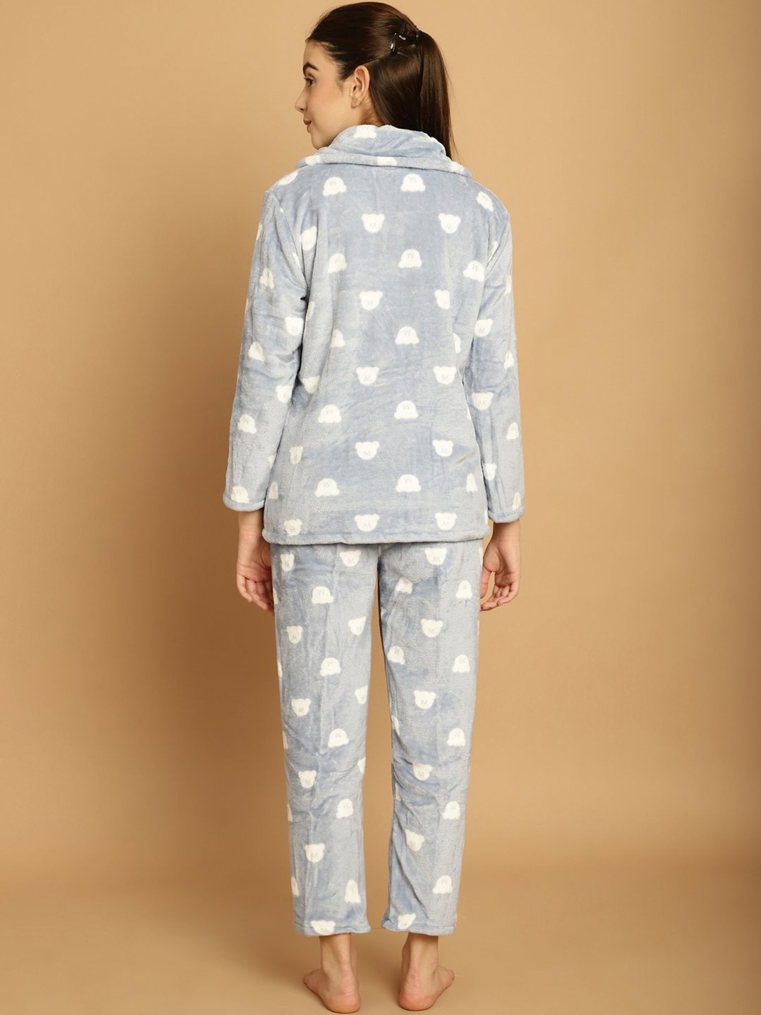 TAG 7 Blue Printed Woolen Shirt With Pyjamas