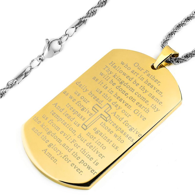 Men's Mirror Polish Gold Plated 'Lord's Prayer' Dog Tag Necklace
