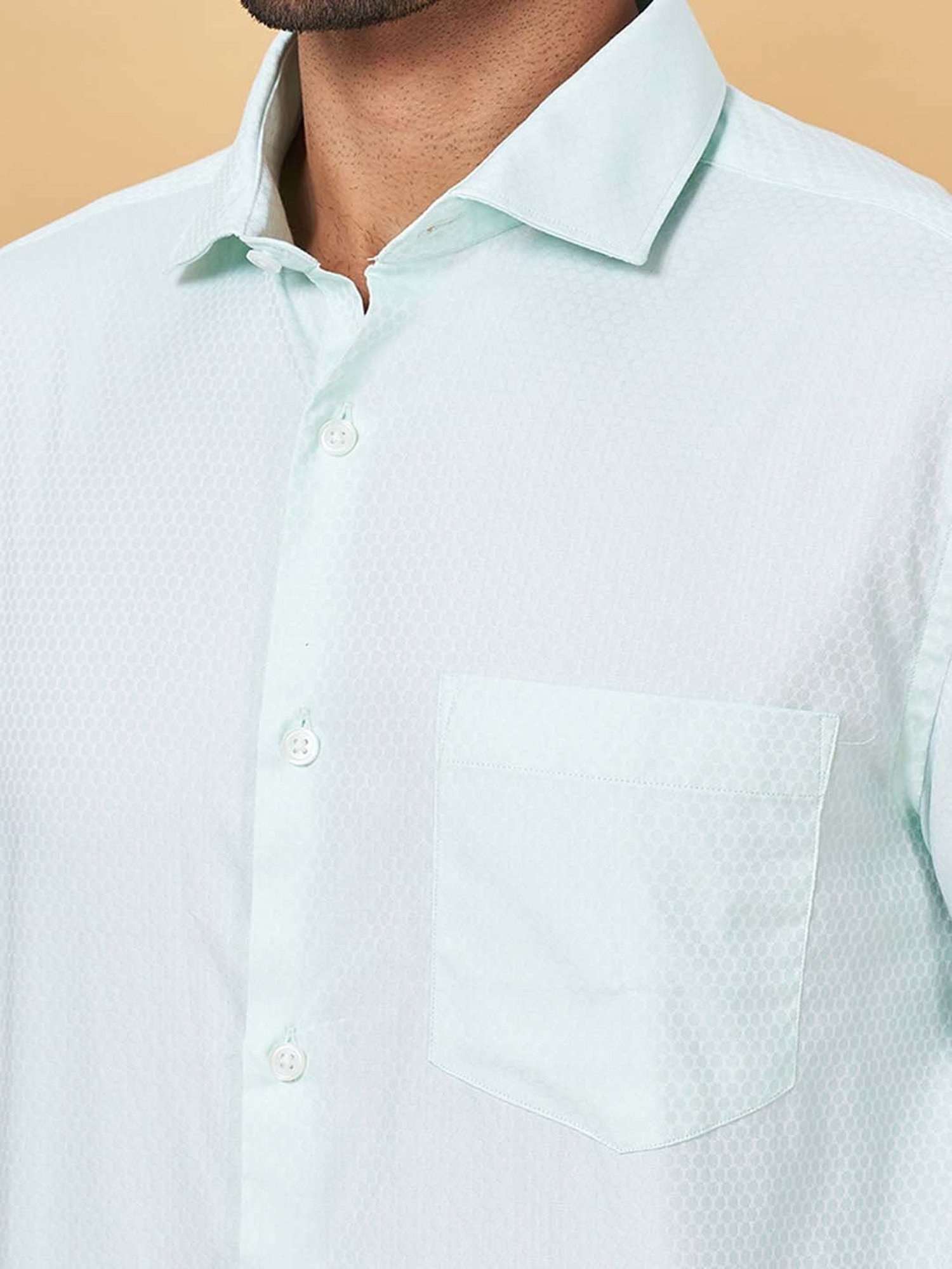Peregrine by Pantaloons Mint Green Regular Fit Self Design Shirt