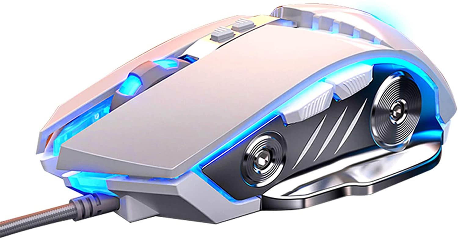 LENRUE Gaming Mouse Wired Ergonomic Computer Mice with 7 Programmable Buttons 4 Circular & Breathing LED Light 4 Adjustable DPI Up to 3200 for PC Mac Laptop and Gamer