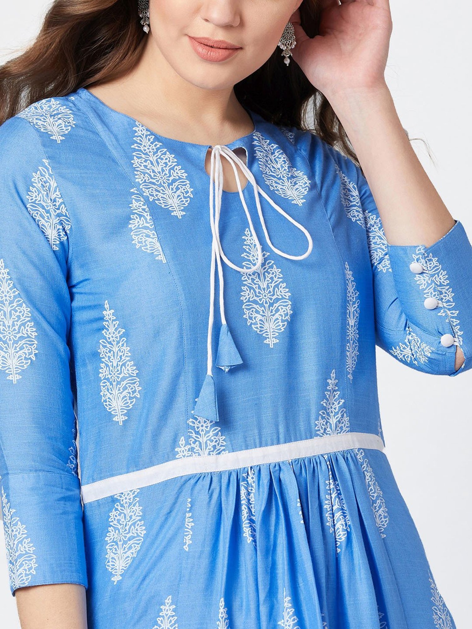 PANIT Blue Printed A Line Kurta