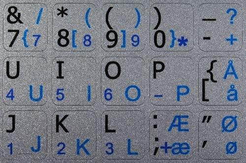 DANISH - ENGLISH NOTEBOOK NON-TRANSPARENT SILVER KEYBOARD STICKERS