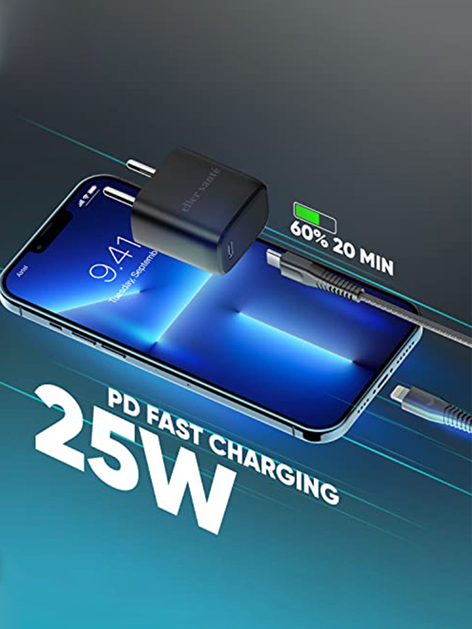 Eller Sante 25W Charger Travel Adapter with Type C Fast Charging (Black)