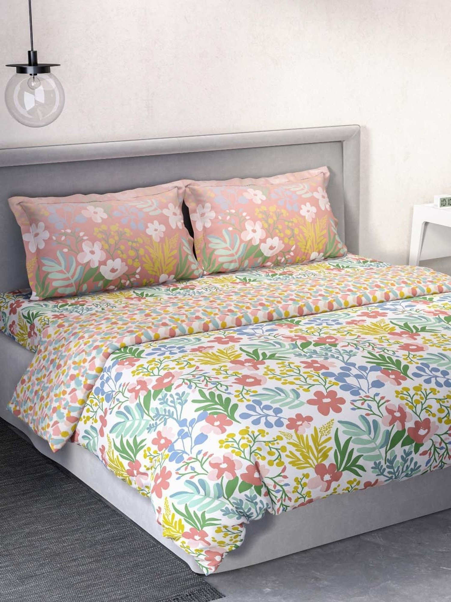 Maspar Blue Cotton 200 TC Reversible Duvet Cover Set