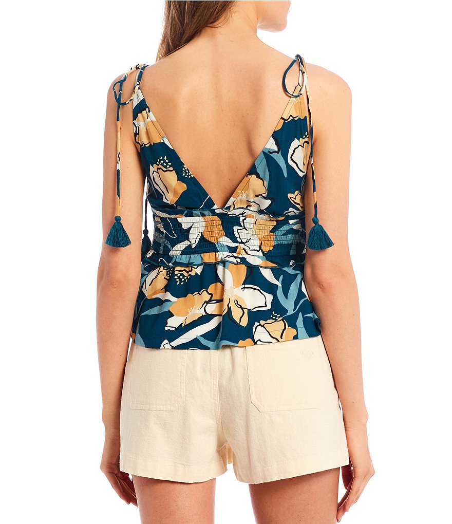 June & Hudson Floral Asymmetrical Button Front Tank Top