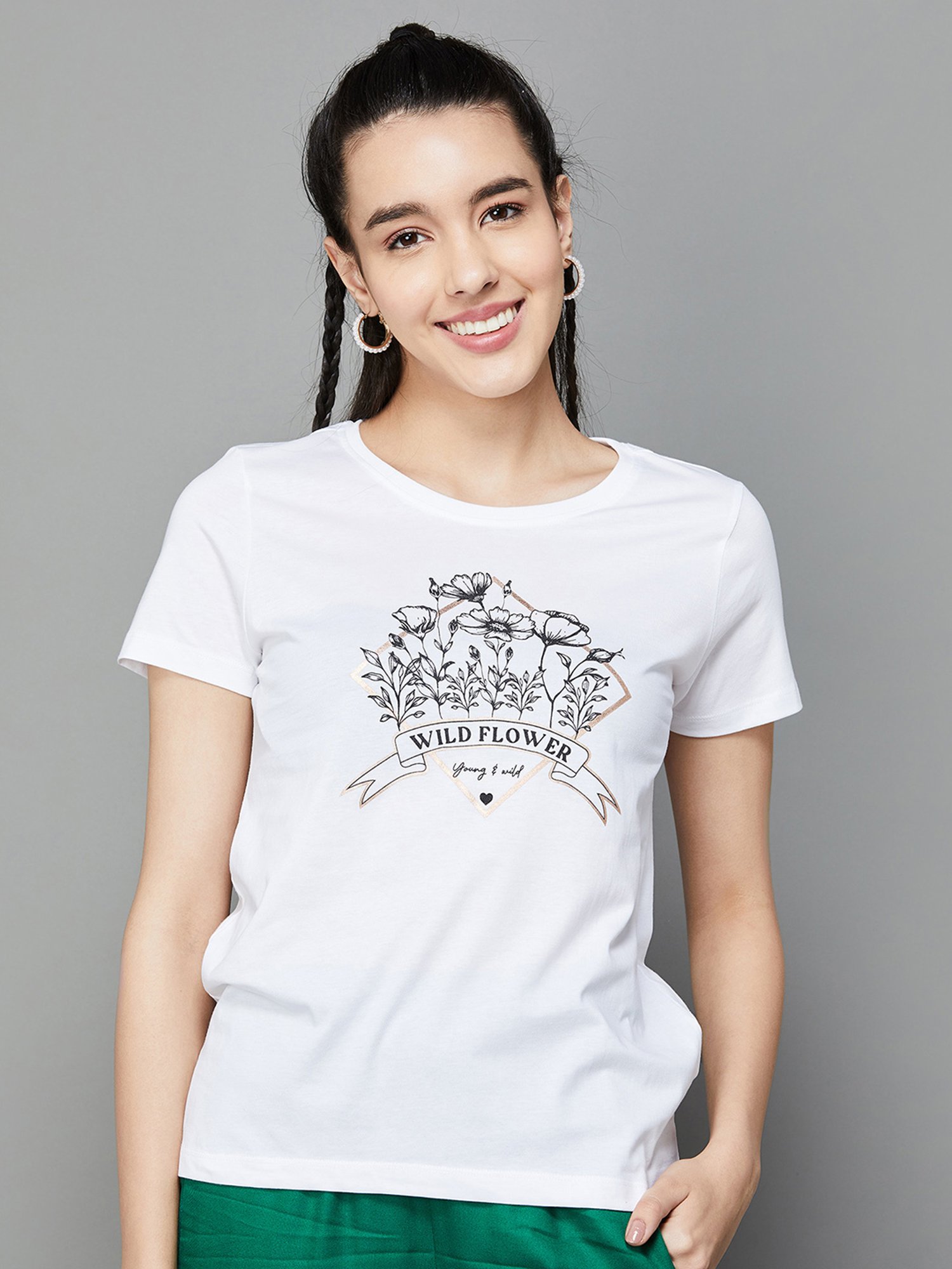 Fame Forever by Lifestyle White Cotton Printed T-Shirt