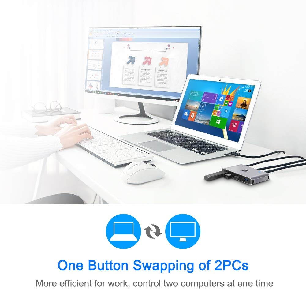 USB3.0 Switch Selector, 2 Computers 6-Port USB 3.0 Peripheral Sharing Switch Hub Adapter for Keyboard, Mouse, U-disk, Printer, KVM One-Second Switcher USB3.0, Compatible with Mac / Windows / Linux