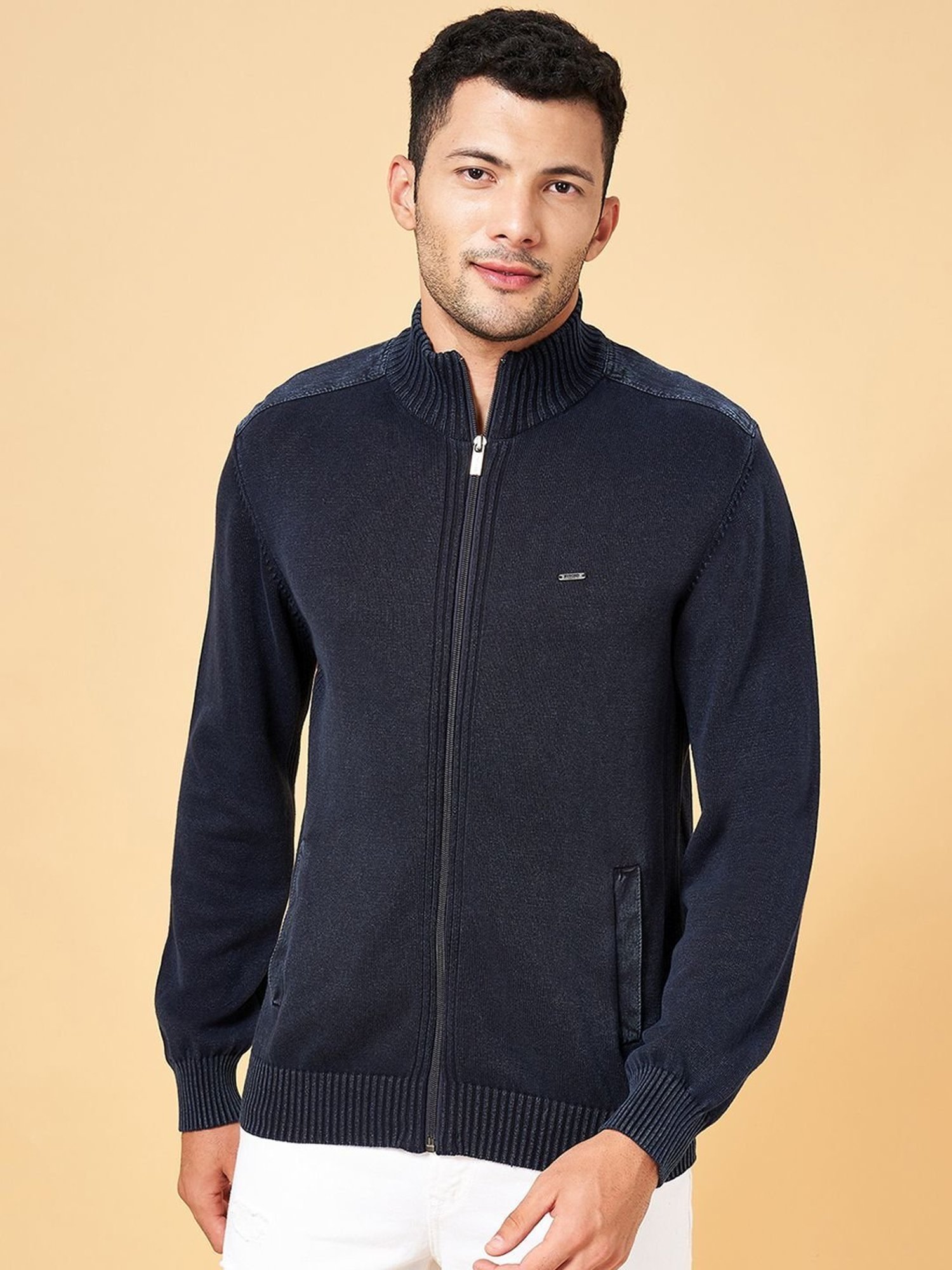 Byford by Pantaloons Navy Cotton Slim Fit Sweater