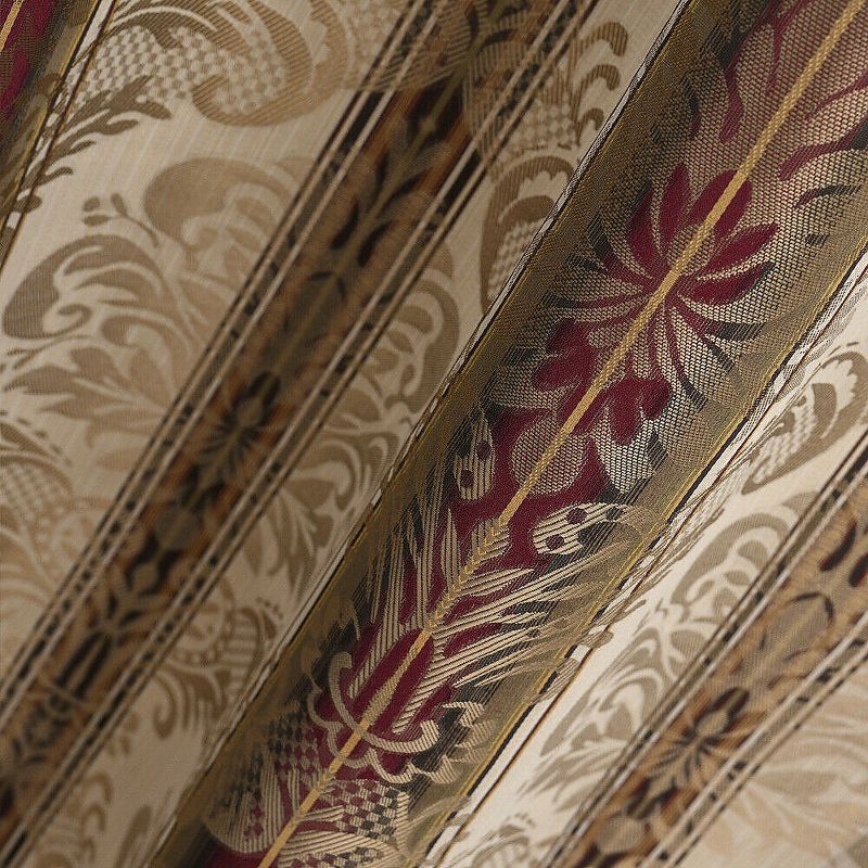 Kate Aurora Red, Burgundy & Taupe Complete Window in a Bag Damask Window Curtain Set - 56 in. W x 84 in. L, Burgundy