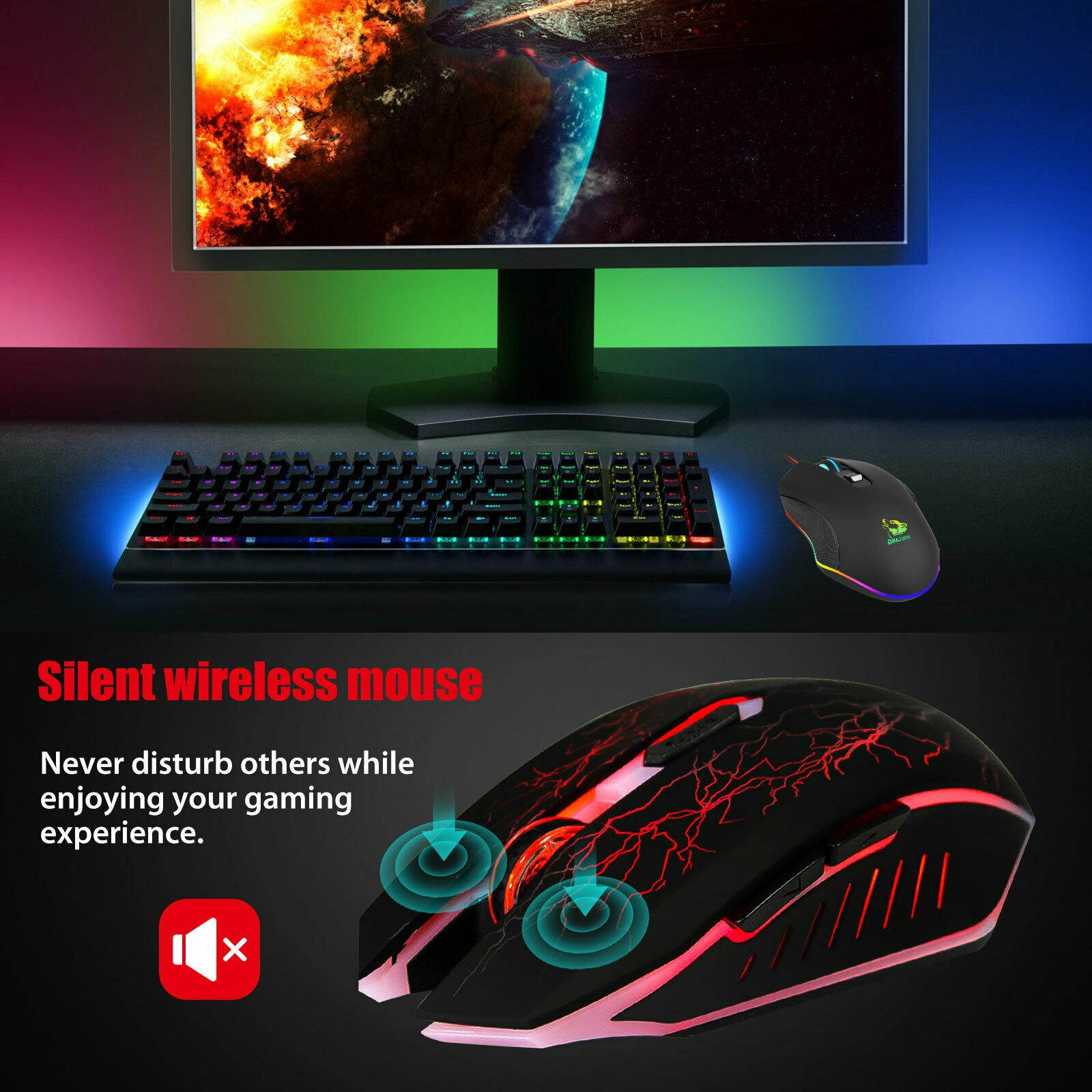 1600DPI 7 CoIor LED Wireless Mouse USB Ergonomic Mice For Laptop PC Computer