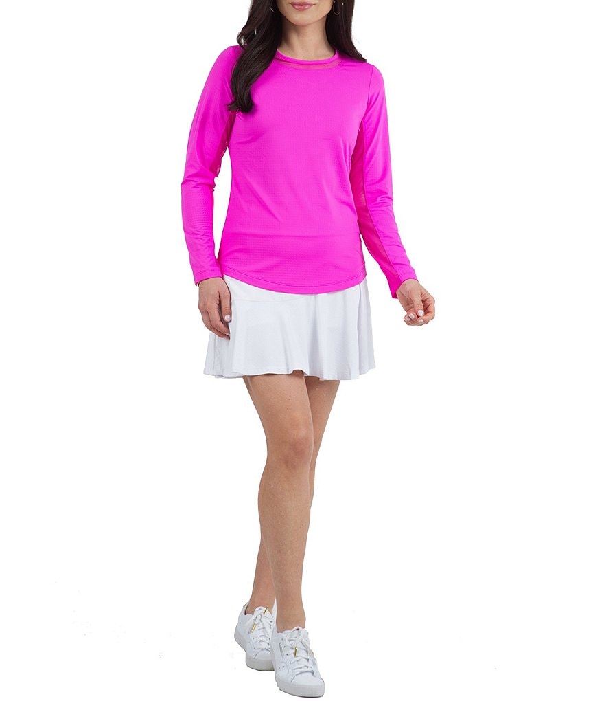 IBKUL Long Sleeve Mesh Inlay Crew Neck Top